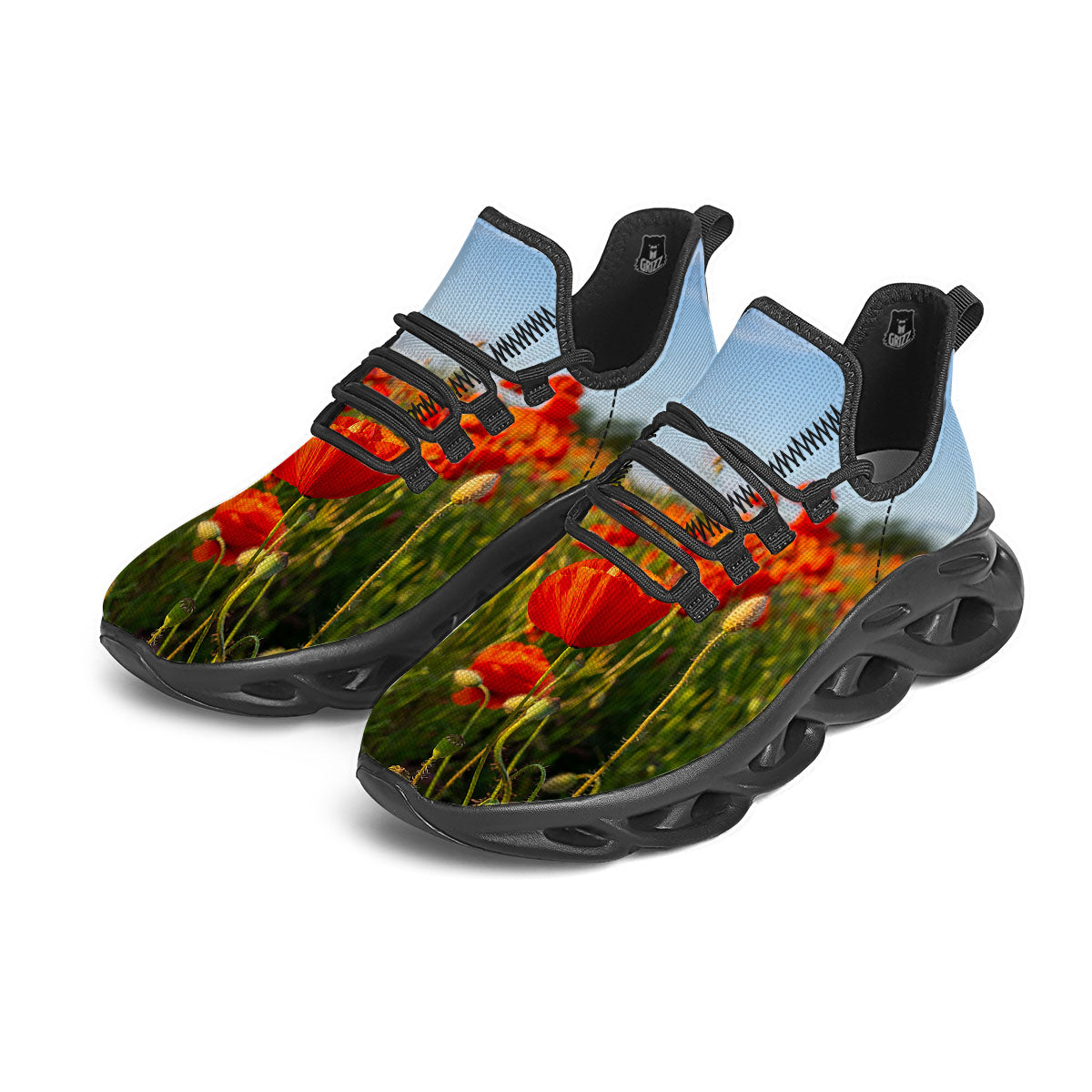 Remembrance Poppy Day Print Black Running Shoes-grizzshop