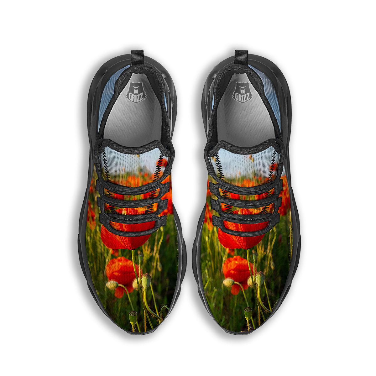 Remembrance Poppy Day Print Black Running Shoes-grizzshop