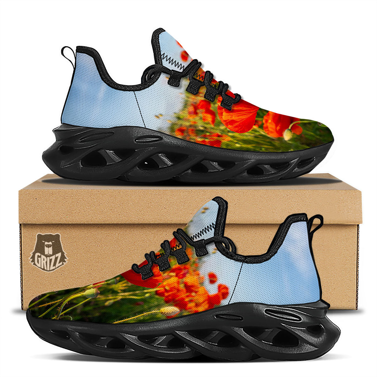 Remembrance Poppy Day Print Black Running Shoes-grizzshop