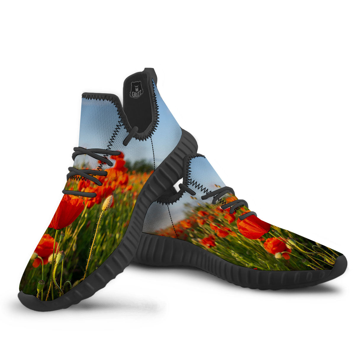 Remembrance Poppy Day Print Black Walking Shoes-grizzshop