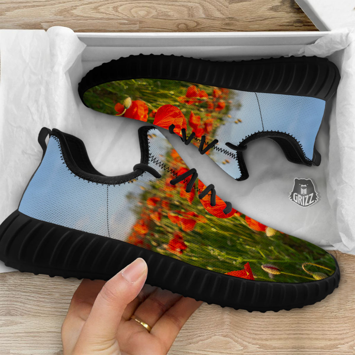 Remembrance Poppy Day Print Black Walking Shoes-grizzshop