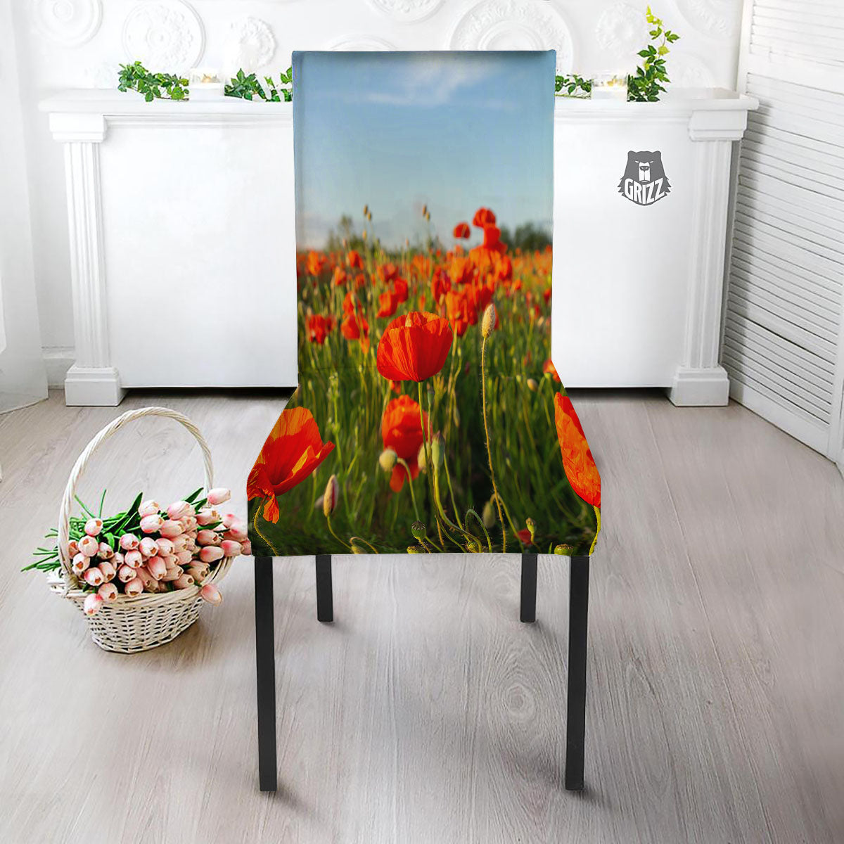 Remembrance Poppy Day Print Dining Chair Slipcover-grizzshop