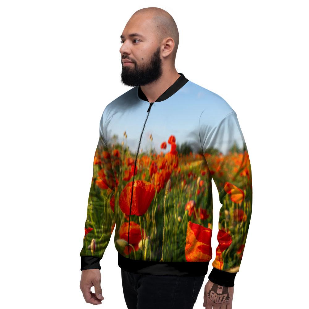 Remembrance Poppy Day Print Men's Bomber Jacket-grizzshop