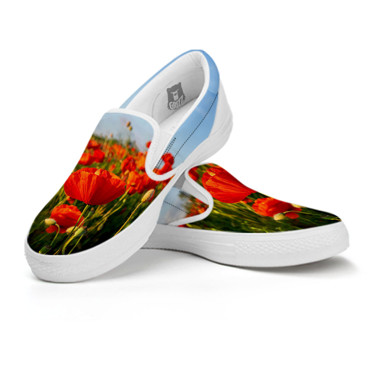 Remembrance Poppy Day Print White Slip On Shoes-grizzshop