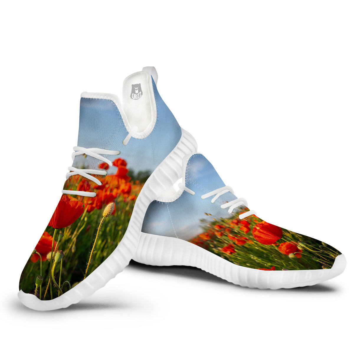 Remembrance Poppy Day Print White Walking Shoes-grizzshop