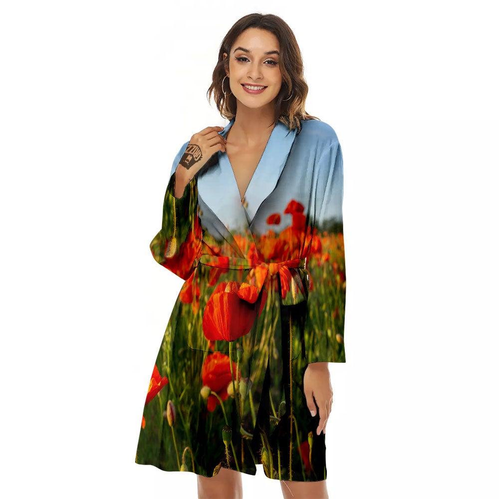 Remembrance Poppy Day Print Women's Robe-grizzshop