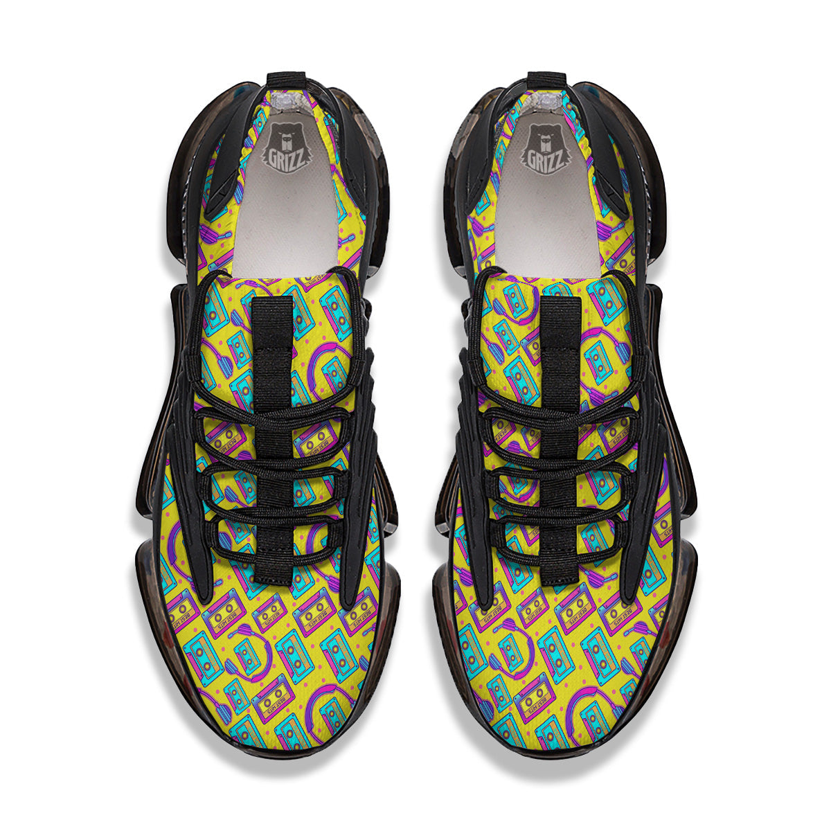 Retro Cassette And Earphones Print Pattern Black Gym Shoes-grizzshop