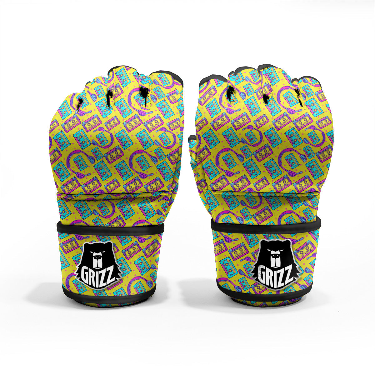 Retro Cassette And Earphones Print Pattern MMA Gloves-grizzshop