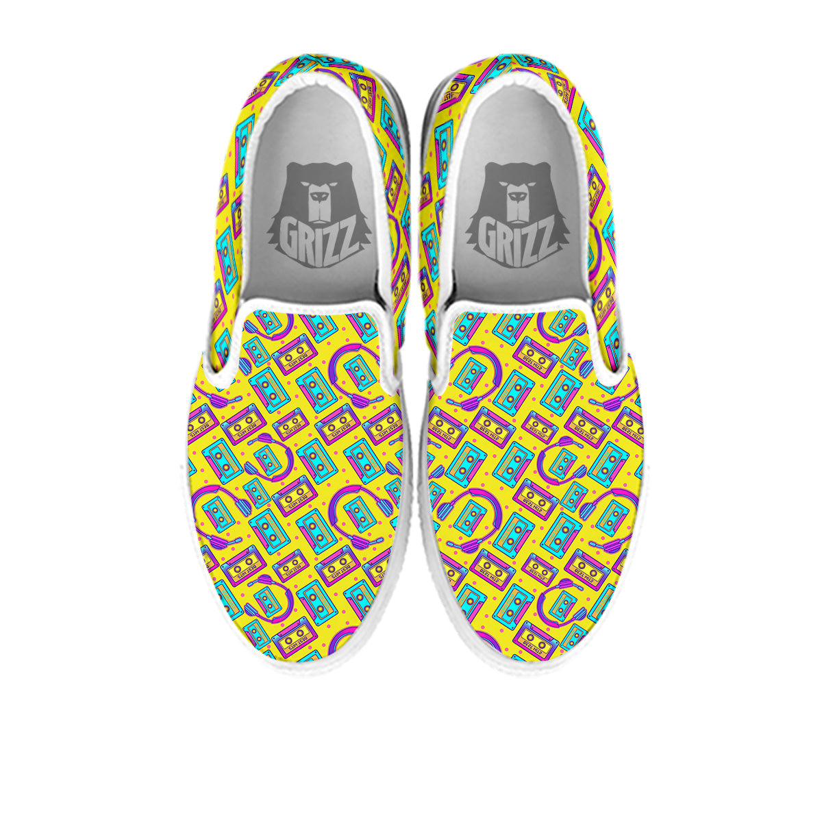 Retro Cassette And Earphones Print Pattern White Slip On Shoes-grizzshop
