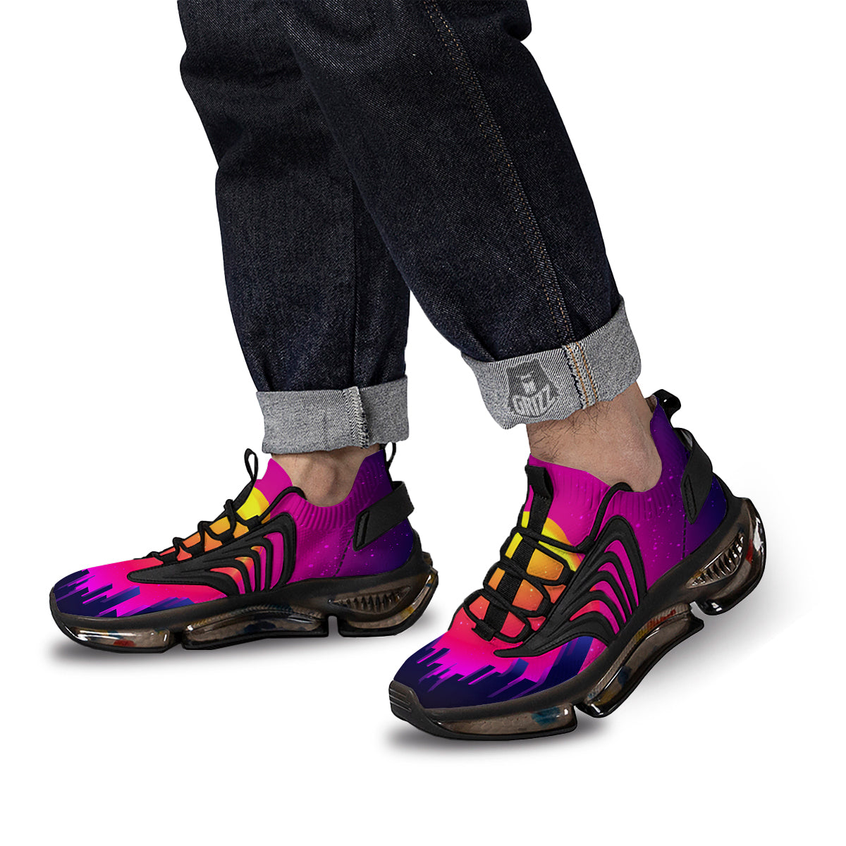 Retro City Sunrise Print Black Gym Shoes-grizzshop