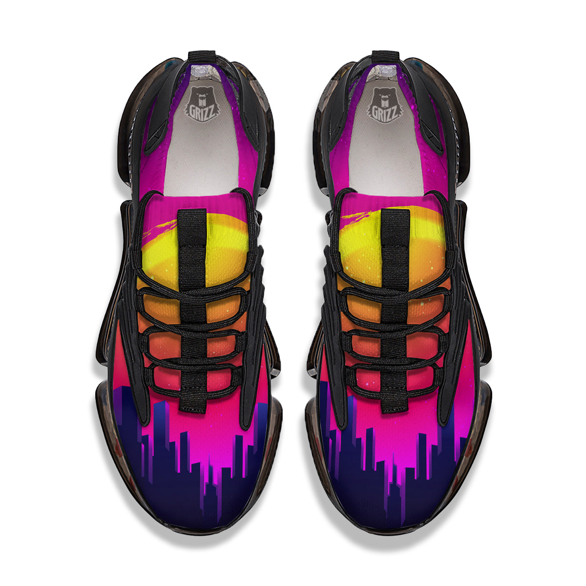 Retro City Sunrise Print Black Gym Shoes-grizzshop