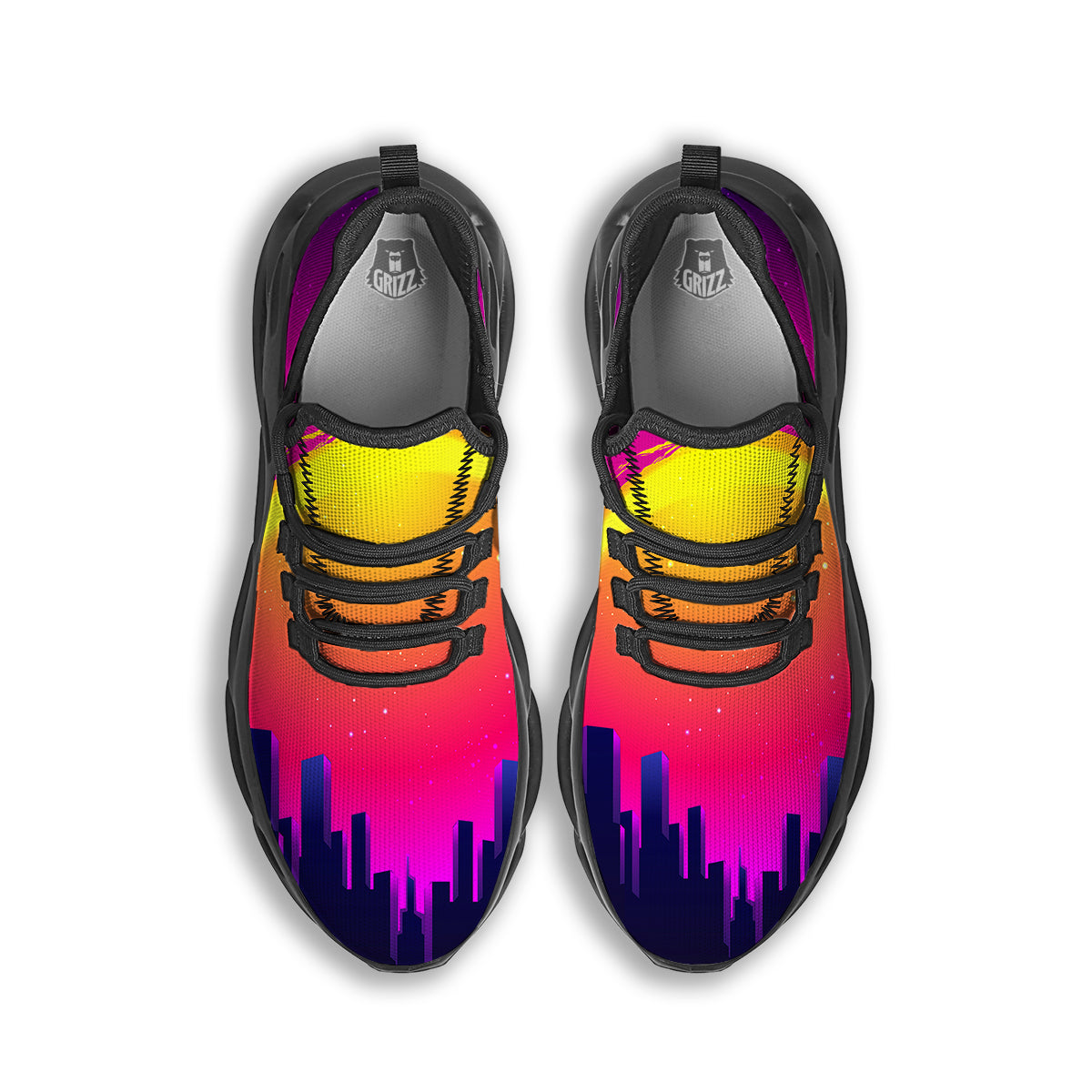 Retro City Sunrise Print Black Running Shoes-grizzshop