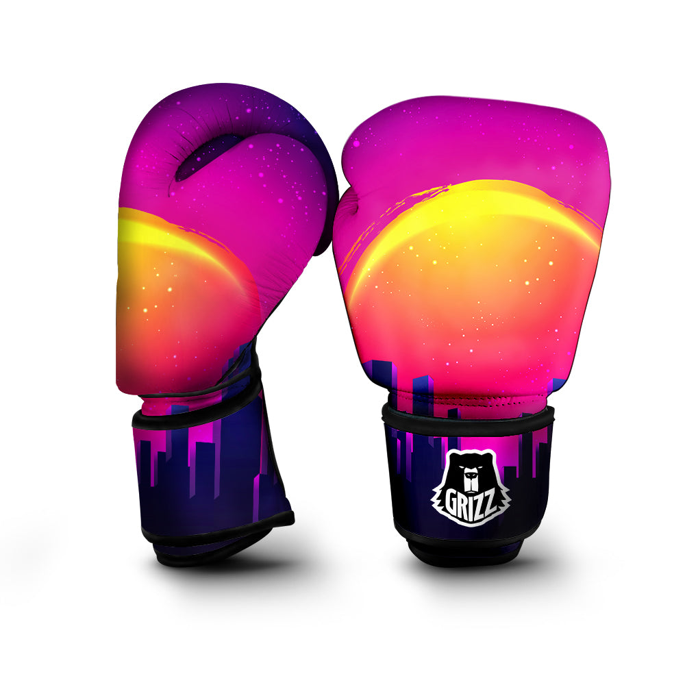 Retro City Sunrise Print Boxing Gloves-grizzshop