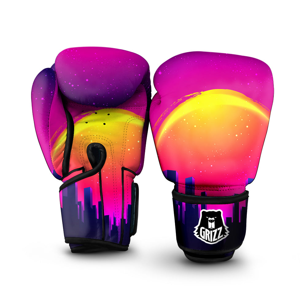 Retro City Sunrise Print Boxing Gloves-grizzshop