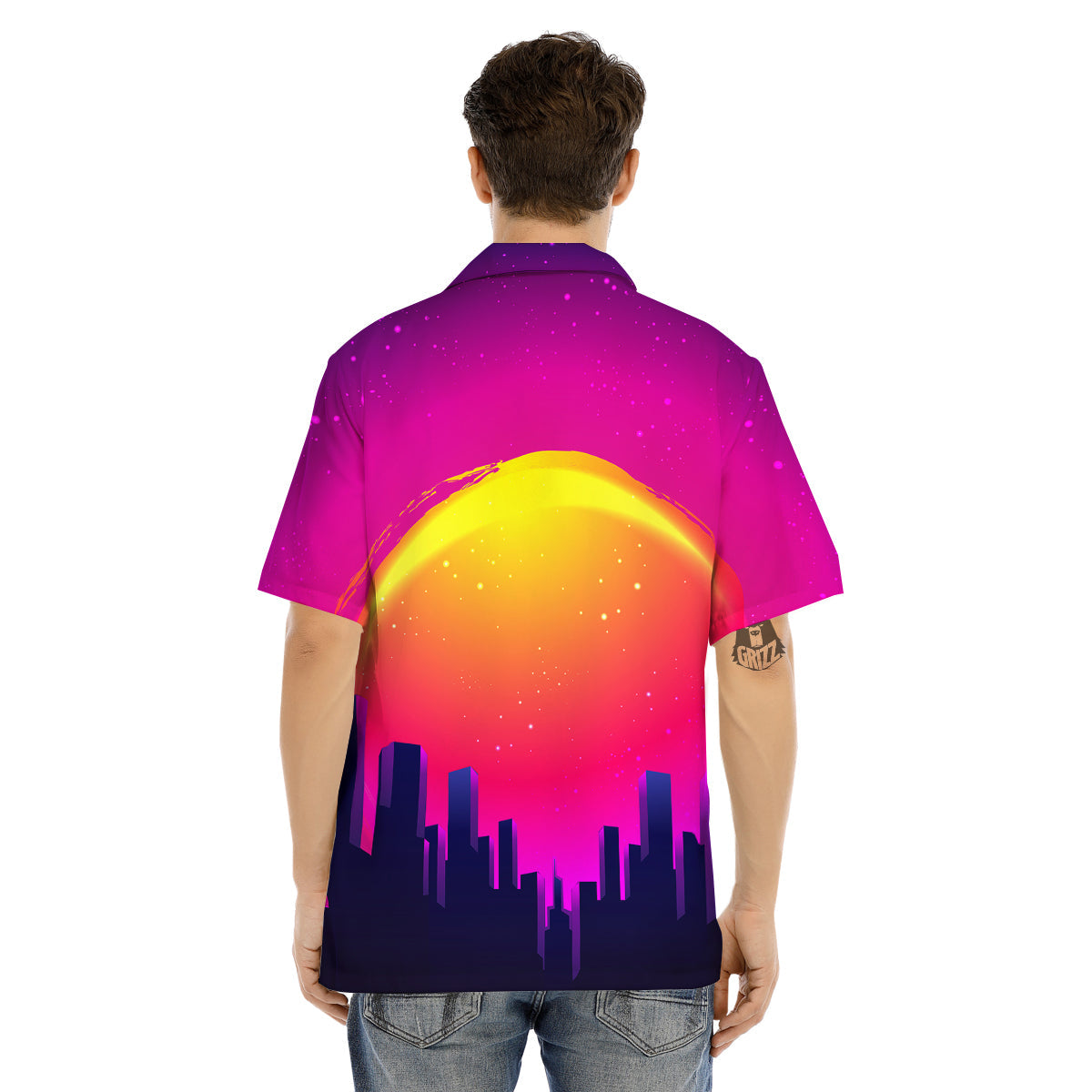 Retro City Sunrise Print Men's Hawaiian Shirt-grizzshop