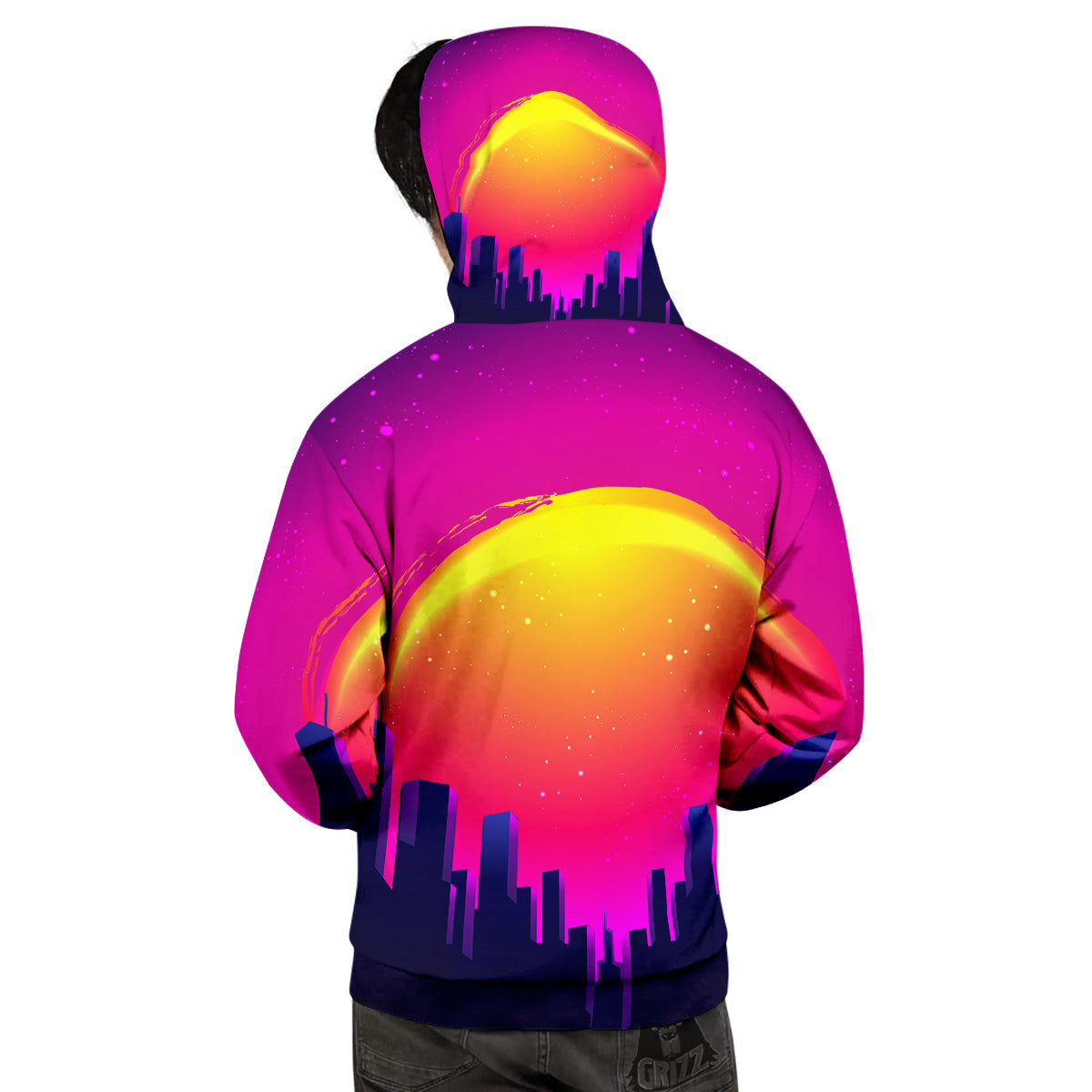 Retro City Sunrise Print Men's Hoodie-grizzshop