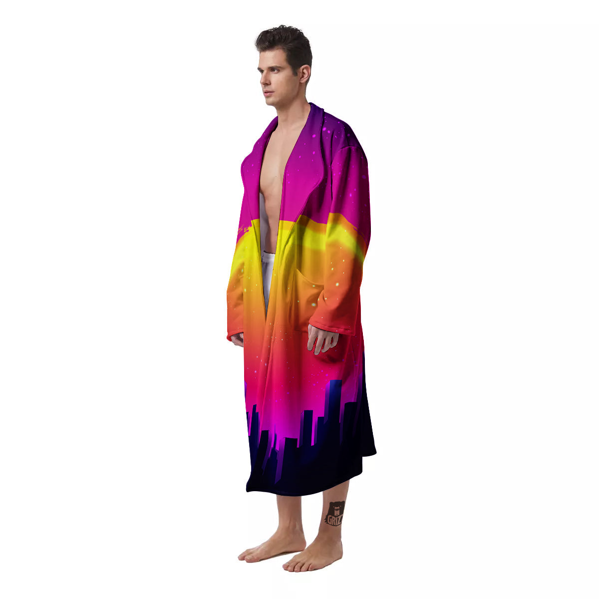 Retro City Sunrise Print Men's Robe-grizzshop