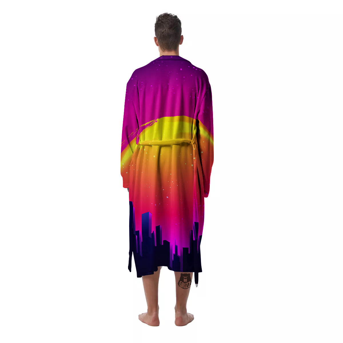 Retro City Sunrise Print Men's Robe-grizzshop