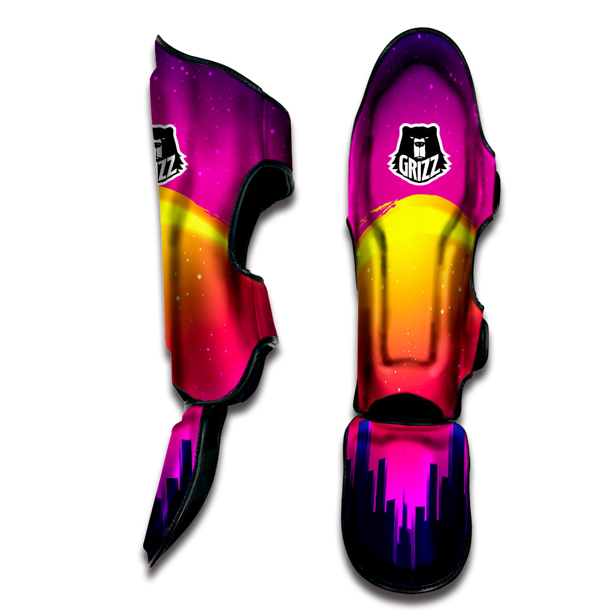 Retro City Sunrise Print Muay Thai Shin Guards-grizzshop
