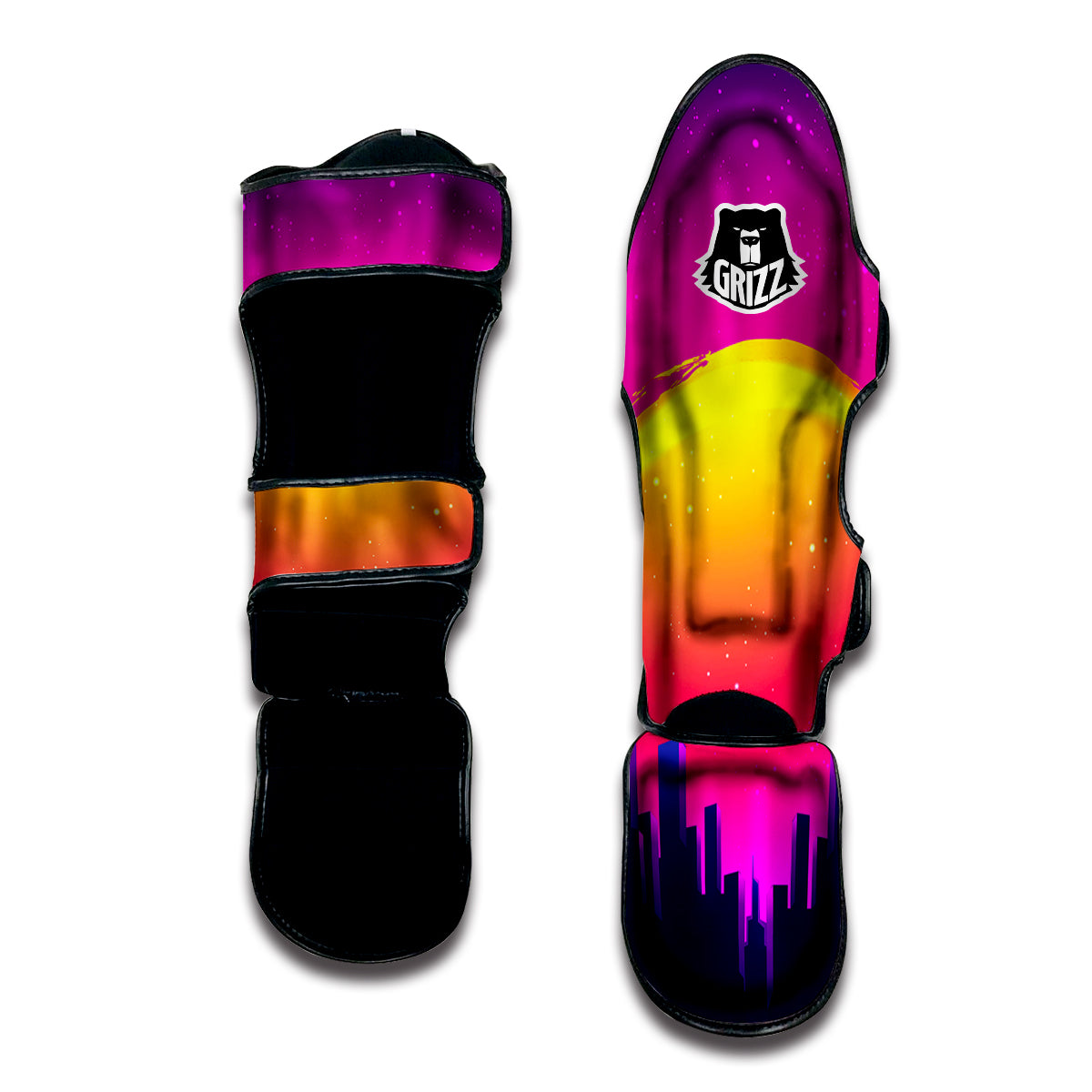 Retro City Sunrise Print Muay Thai Shin Guards-grizzshop