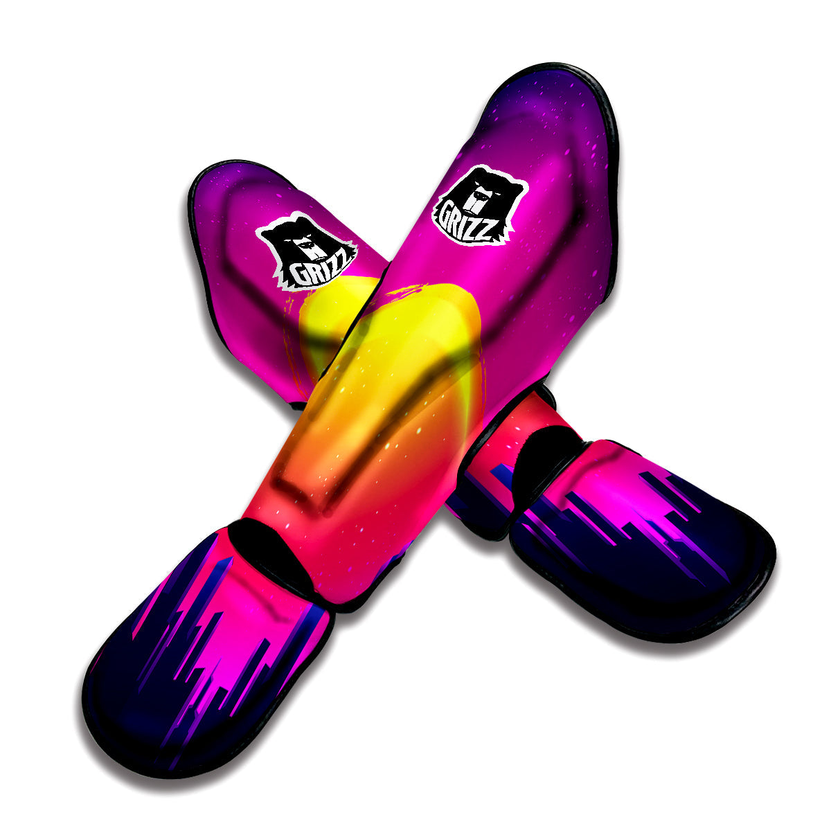 Retro City Sunrise Print Muay Thai Shin Guards-grizzshop