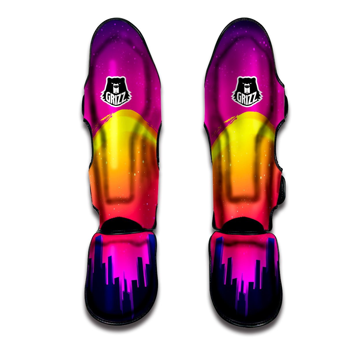 Retro City Sunrise Print Muay Thai Shin Guards-grizzshop