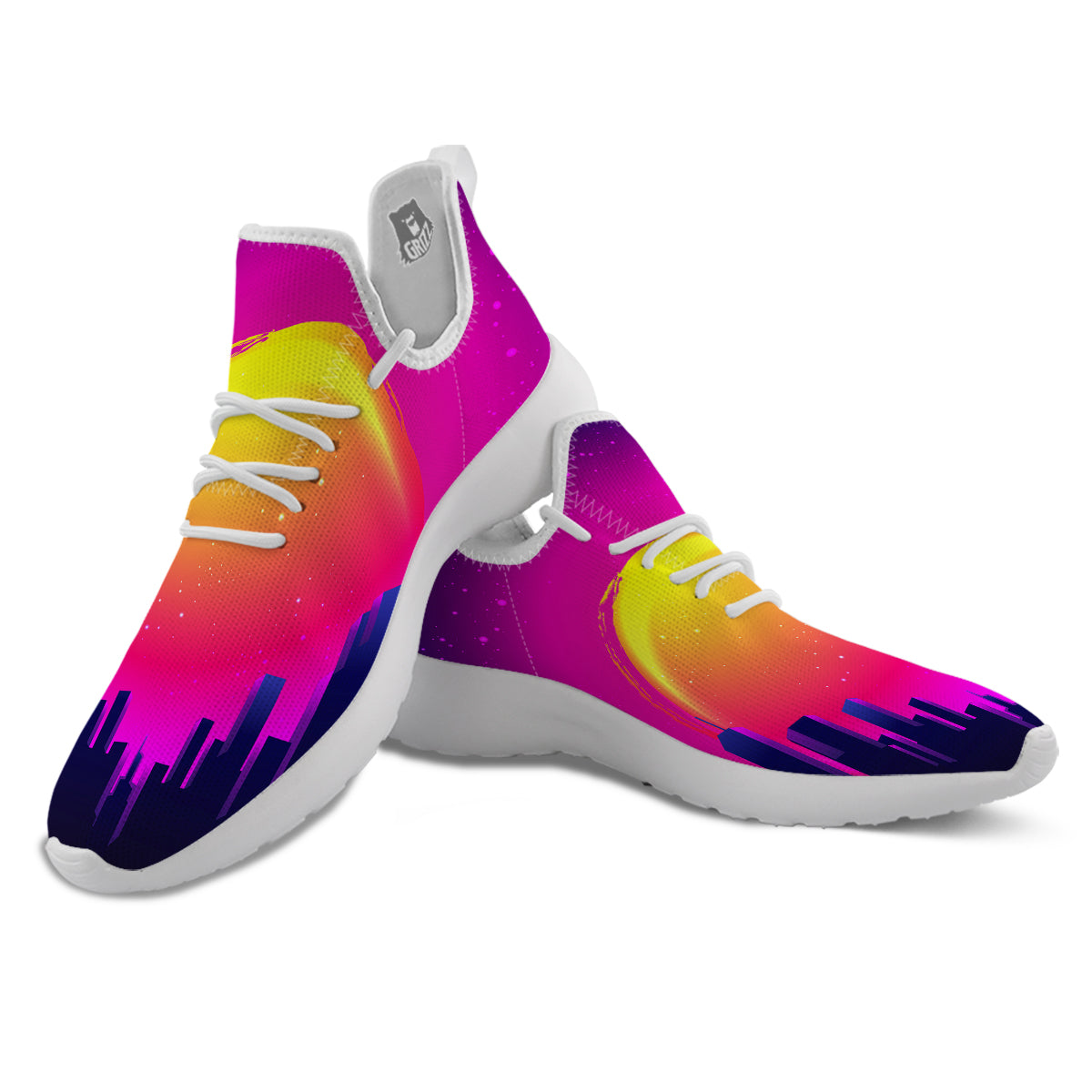 Retro City Sunrise Print White Athletic Shoes-grizzshop