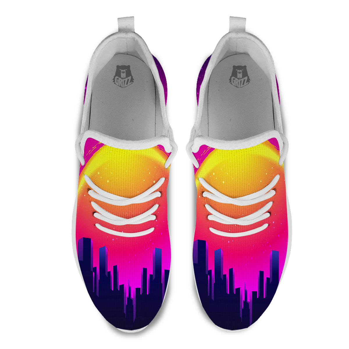 Retro City Sunrise Print White Athletic Shoes-grizzshop