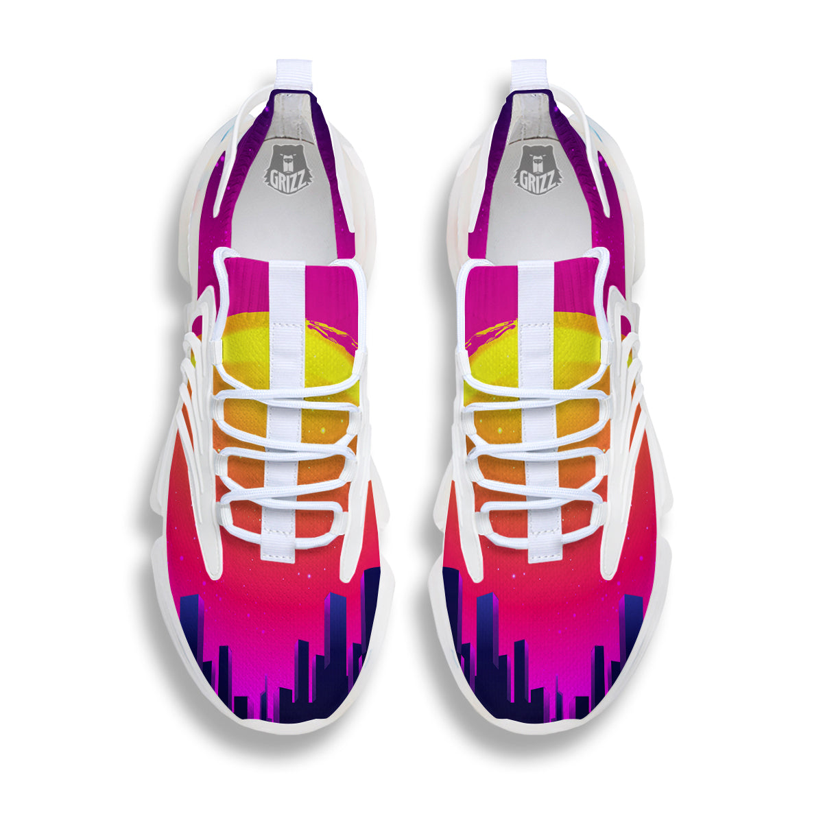 Retro City Sunrise Print White Gym Shoes-grizzshop