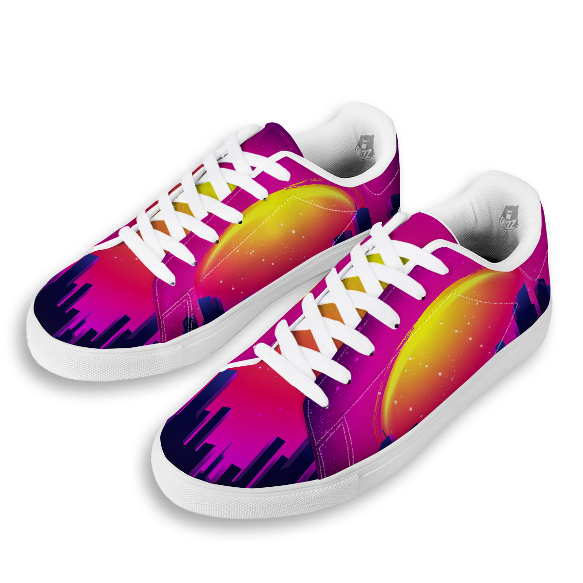 Retro City Sunrise Print White Low Top Sneakers-grizzshop