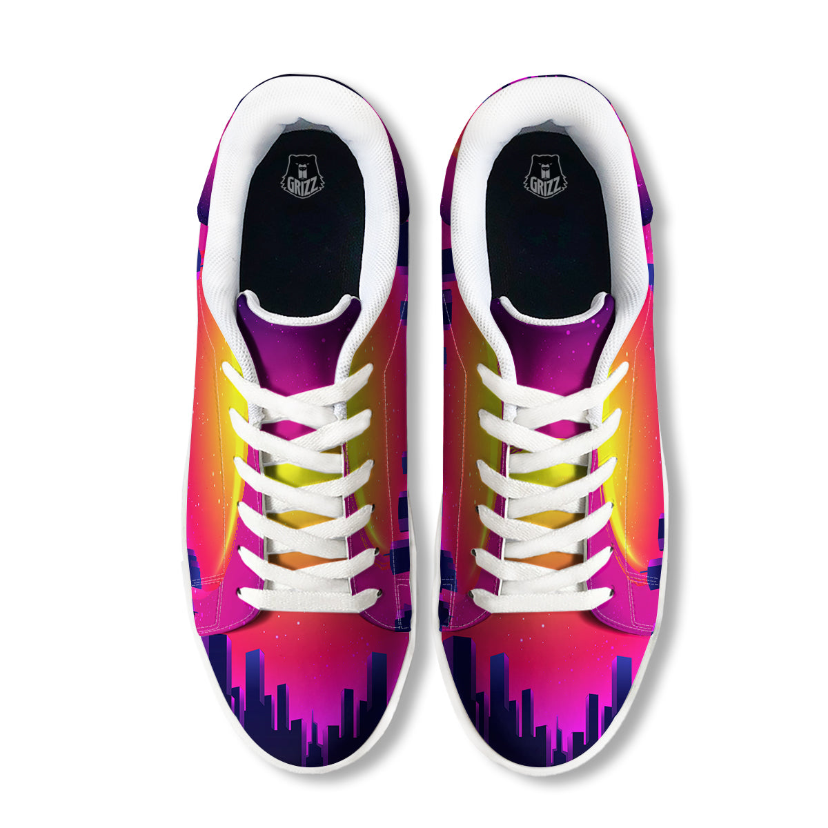 Retro City Sunrise Print White Low Top Sneakers-grizzshop