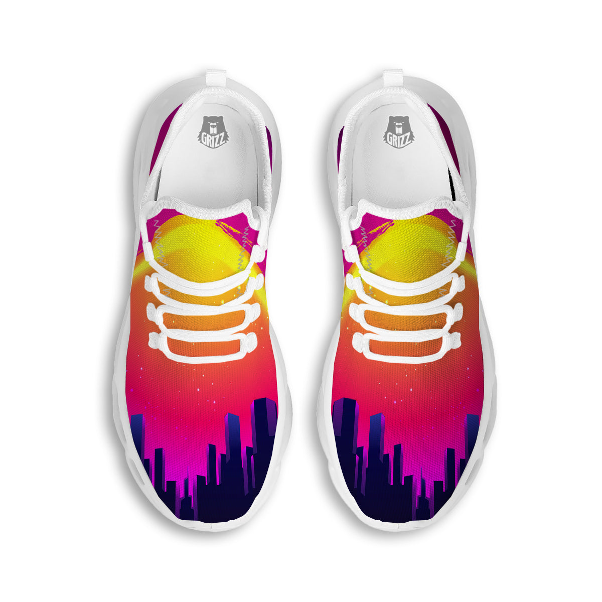 Retro City Sunrise Print White Running Shoes-grizzshop