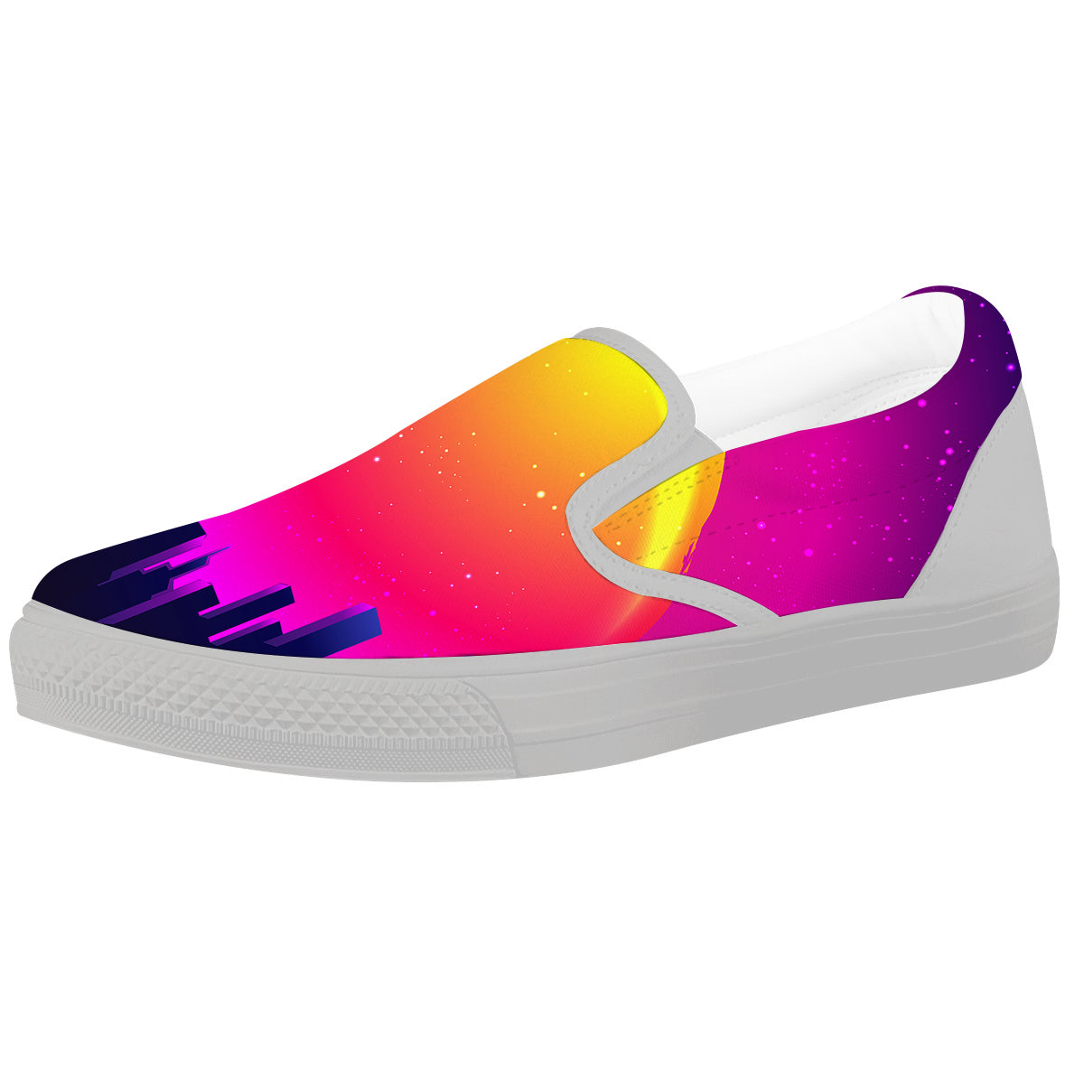 Retro City Sunrise Print White Slip On Shoes-grizzshop