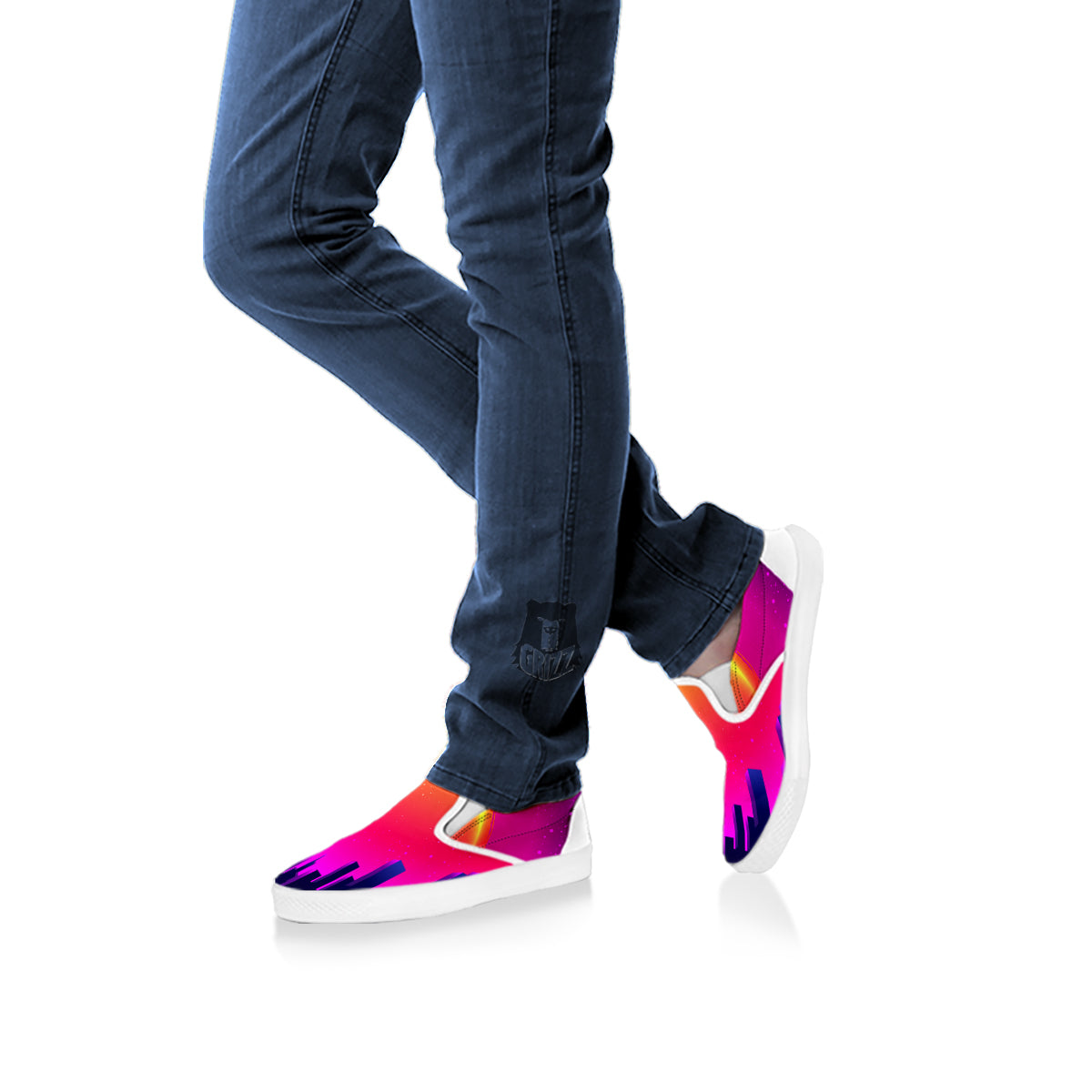 Retro City Sunrise Print White Slip On Shoes-grizzshop