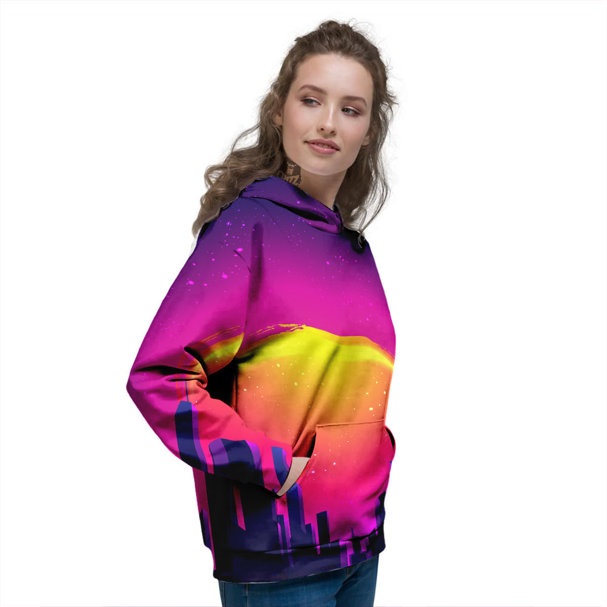 Retro City Sunrise Print Women's Hoodie-grizzshop