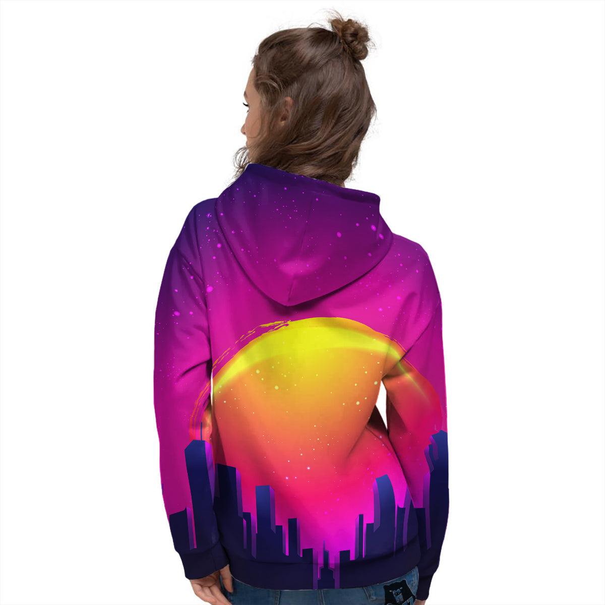 Retro City Sunrise Print Women's Hoodie-grizzshop