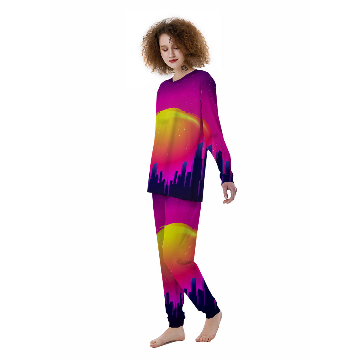Retro City Sunrise Print Women's Pajamas-grizzshop