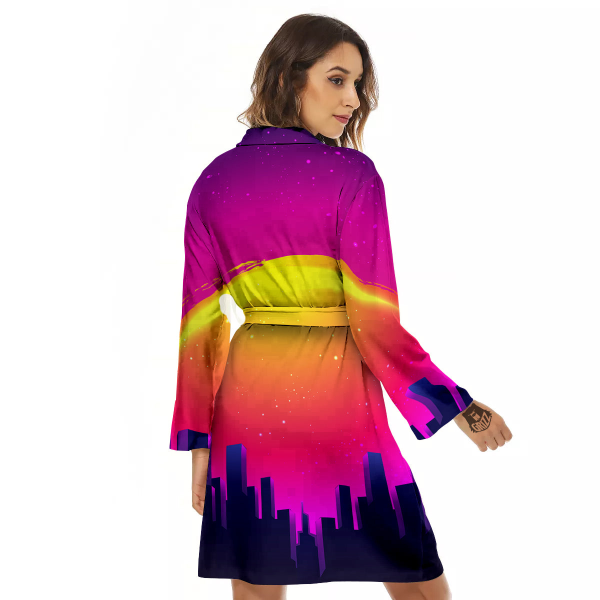 Retro City Sunrise Print Women's Robe-grizzshop
