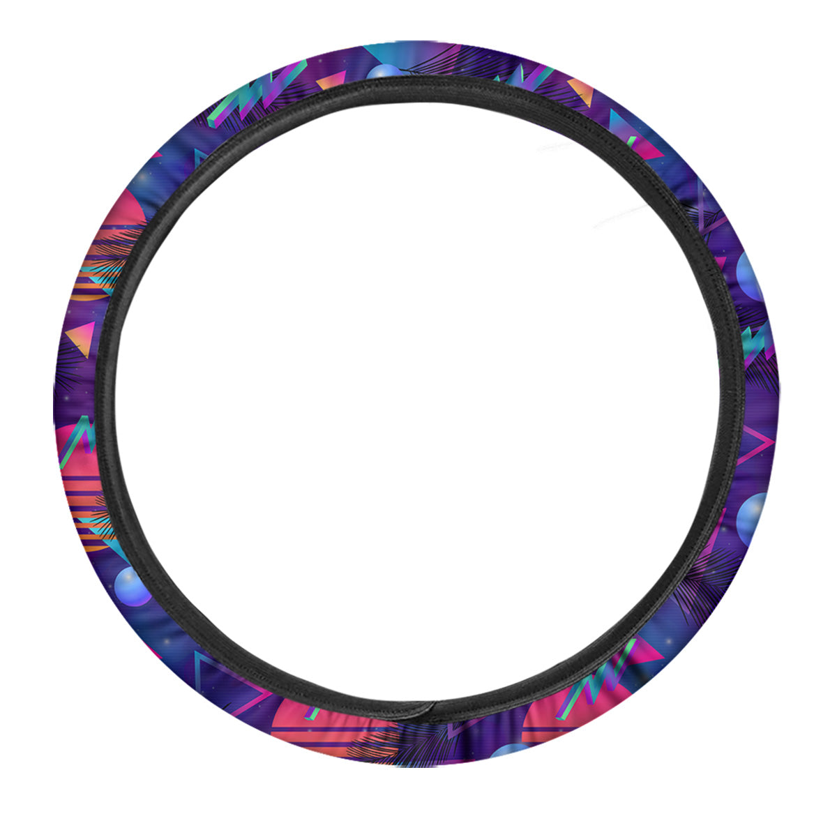 Retro Futuristic Neon Theme Print Pattern Car Steering Wheel Cover-grizzshop
