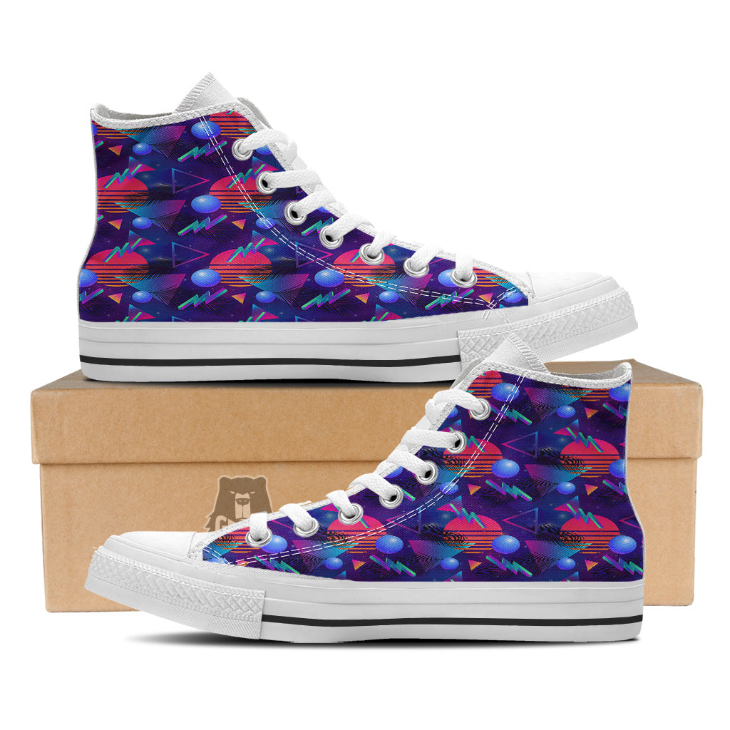 Retro Futuristic Neon Theme Print Pattern White High Top Shoes-grizzshop