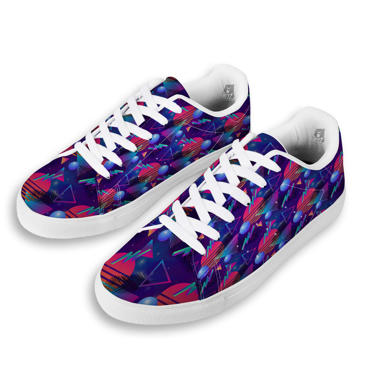 Retro Futuristic Neon Theme Print Pattern White Low Top Sneakers-grizzshop