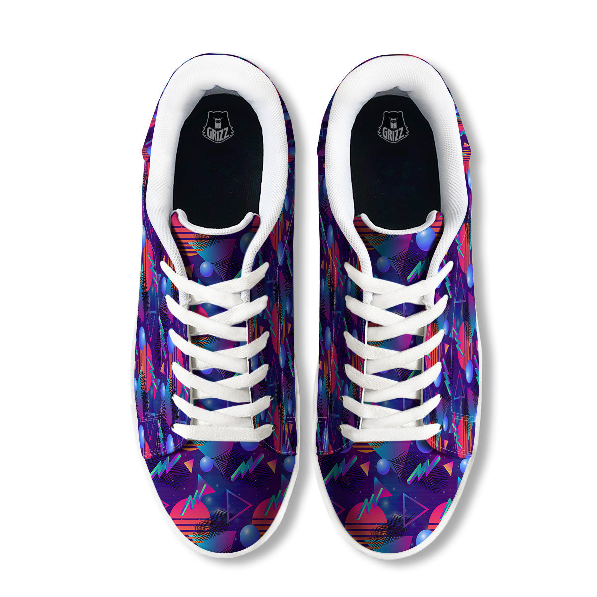 Retro Futuristic Neon Theme Print Pattern White Low Top Sneakers-grizzshop