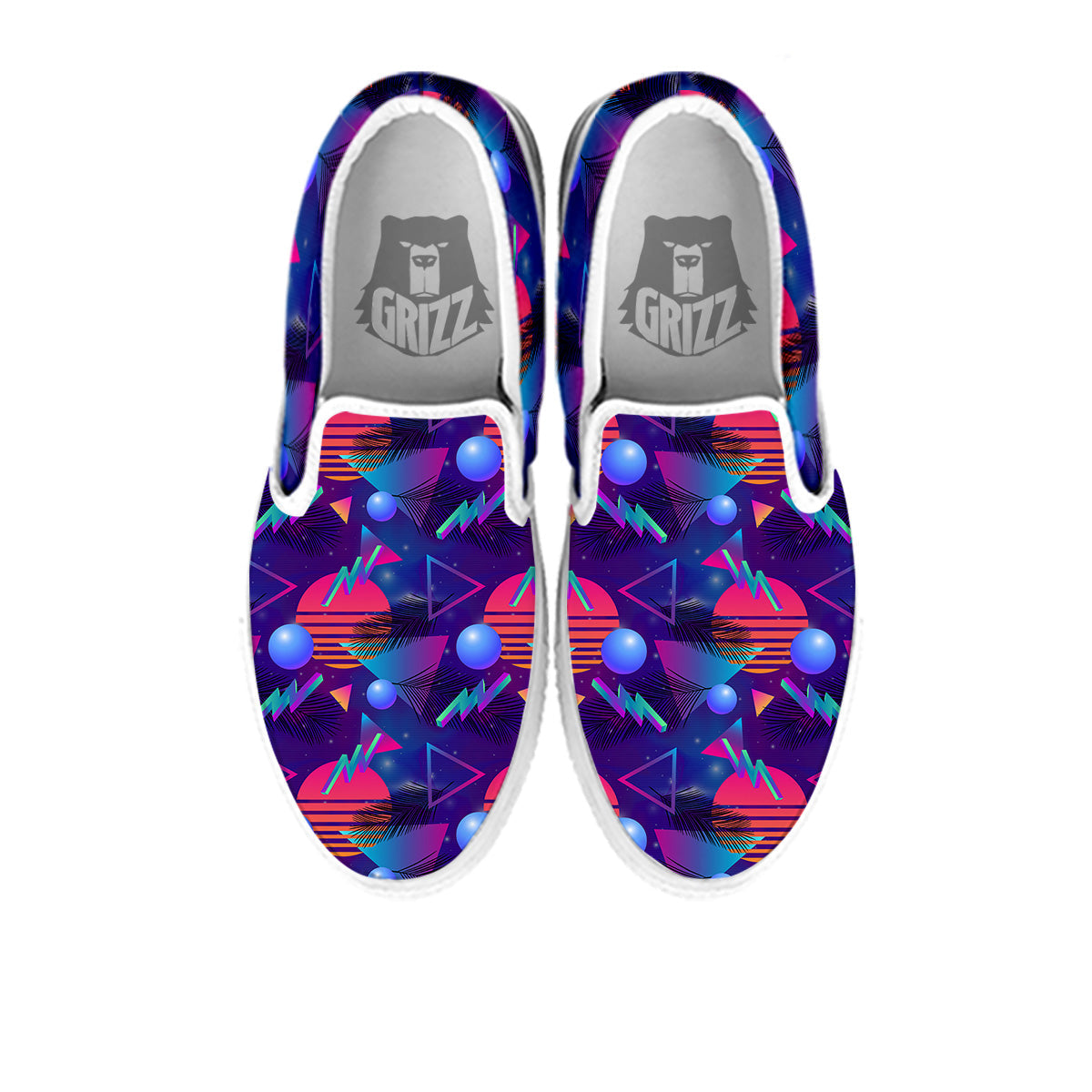 Retro Futuristic Neon Theme Print Pattern White Slip On Shoes-grizzshop