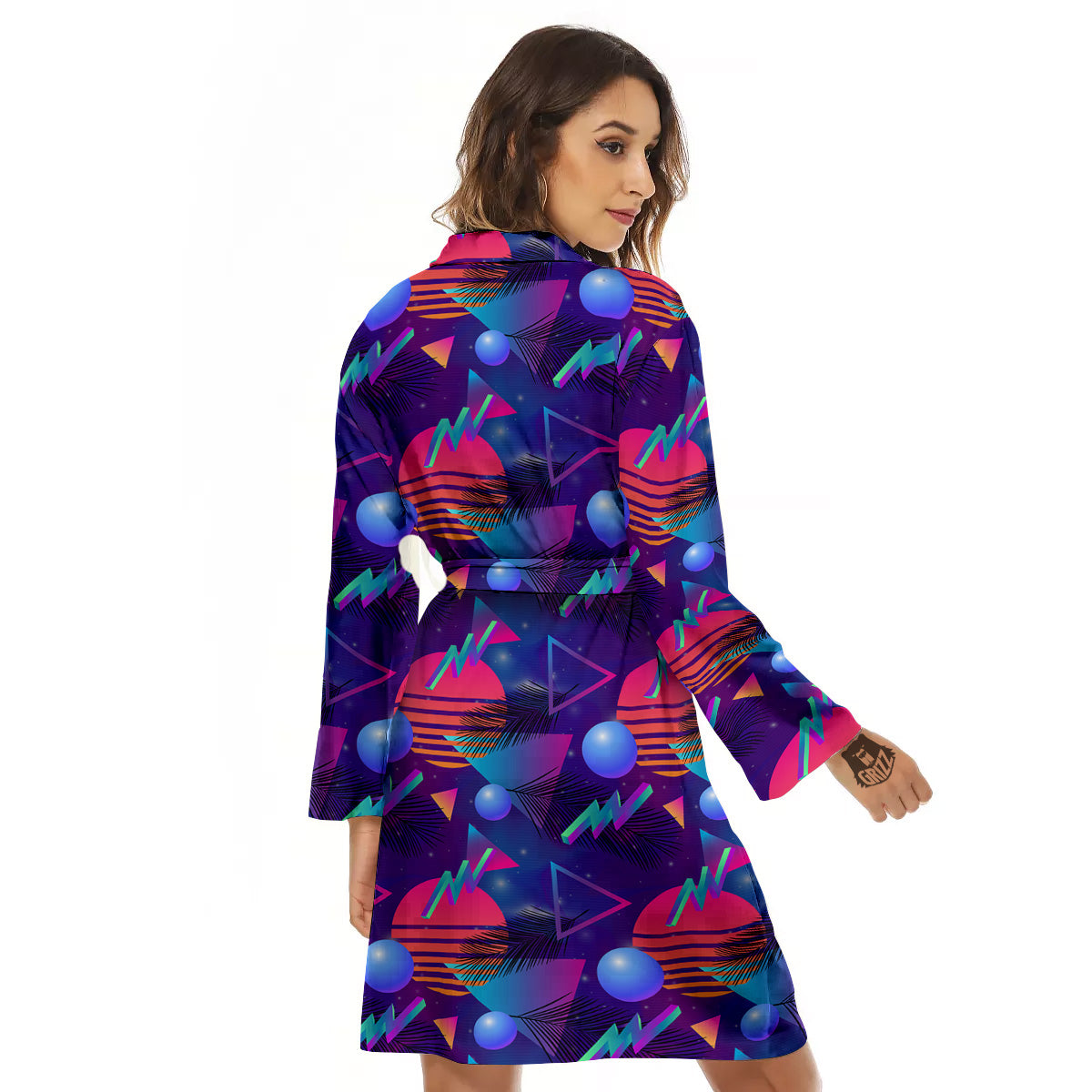 Retro Futuristic Neon Theme Print Pattern Women's Robe-grizzshop