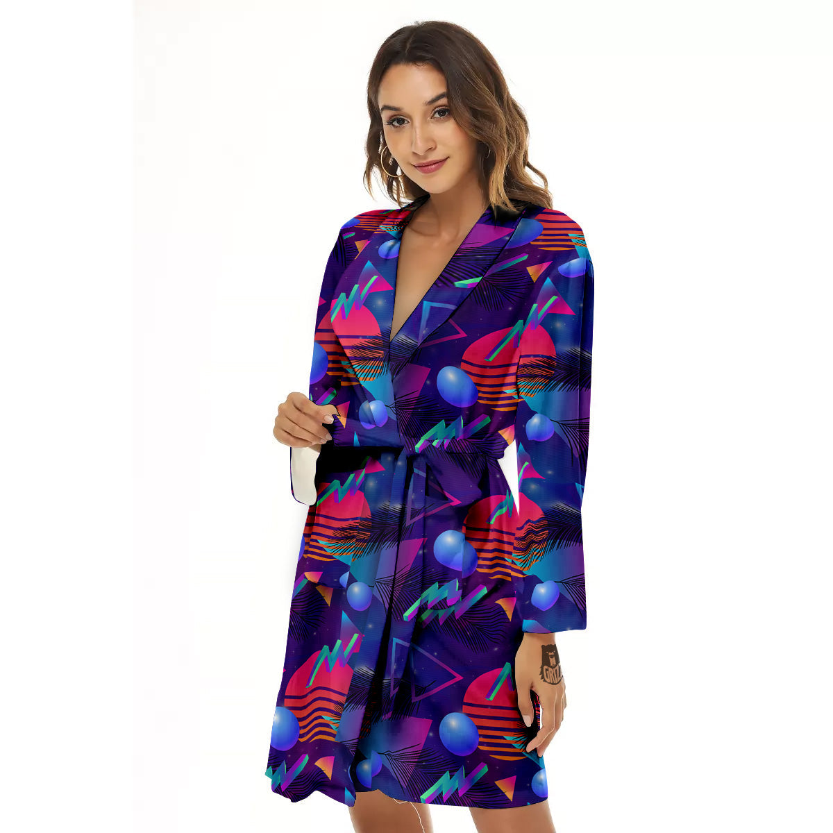 Retro Futuristic Neon Theme Print Pattern Women's Robe-grizzshop