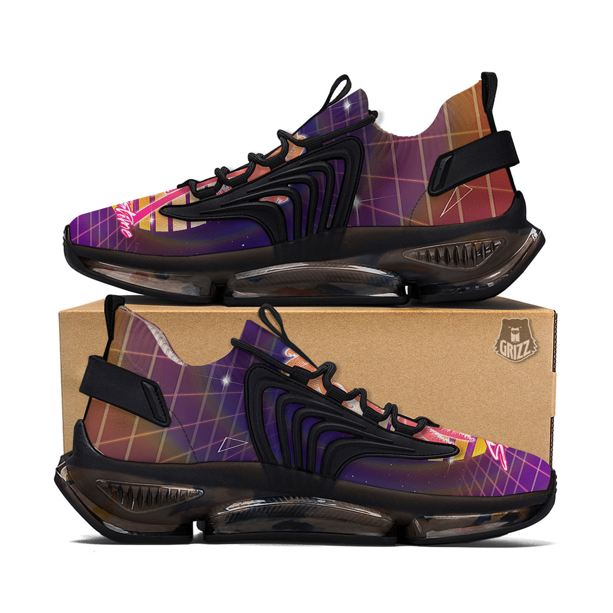 Retro Futuristic Palms Summer Time Print Black Gym Shoes-grizzshop
