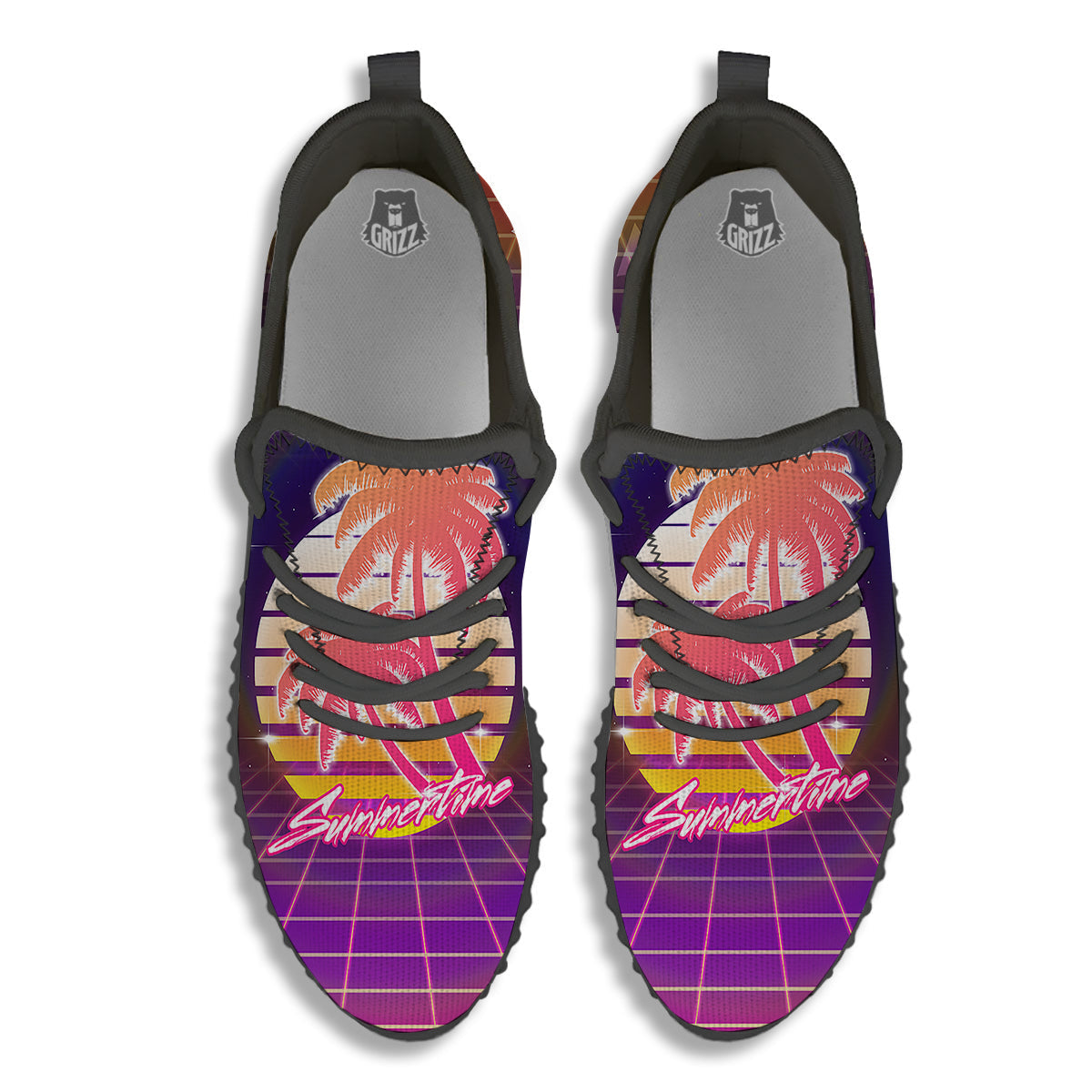 Retro Futuristic Palms Summer Time Print Black Walking Shoes-grizzshop