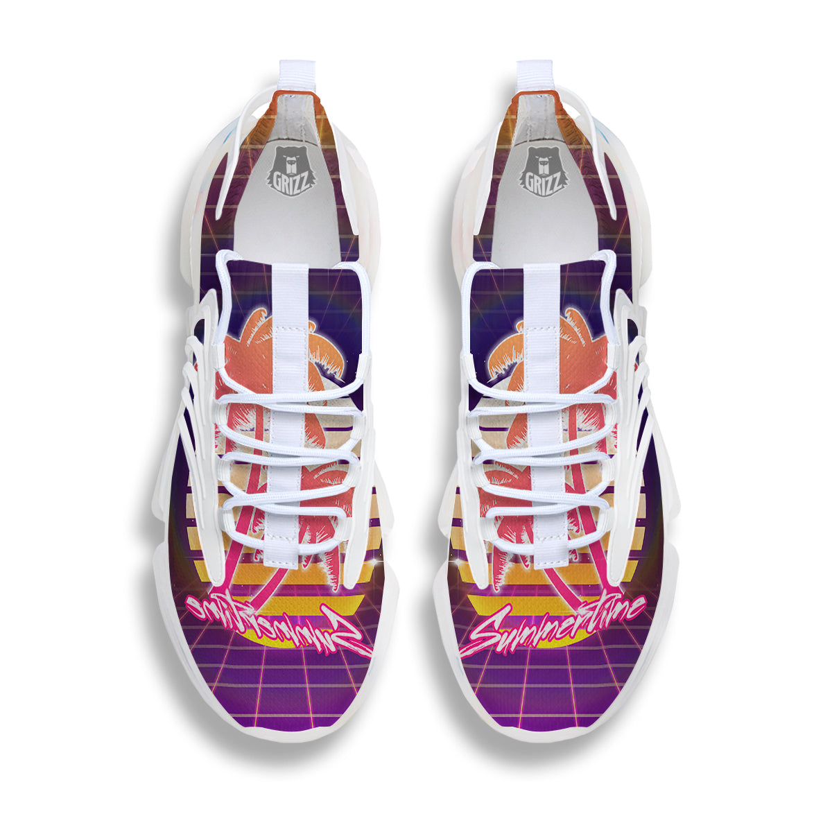 Retro Futuristic Palms Summer Time Print White Gym Shoes-grizzshop