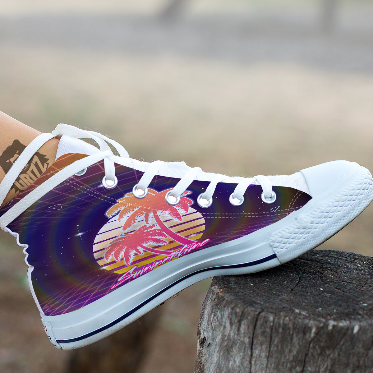 Retro Futuristic Palms Summer Time Print White High Top Shoes-grizzshop