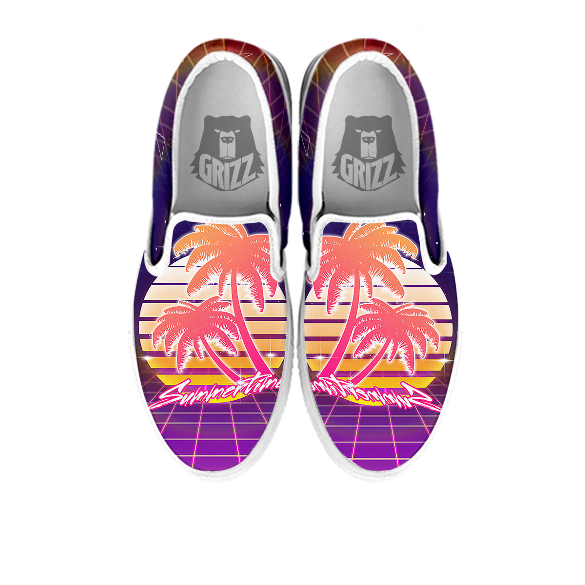 Retro Futuristic Palms Summer Time Print White Slip On Shoes-grizzshop